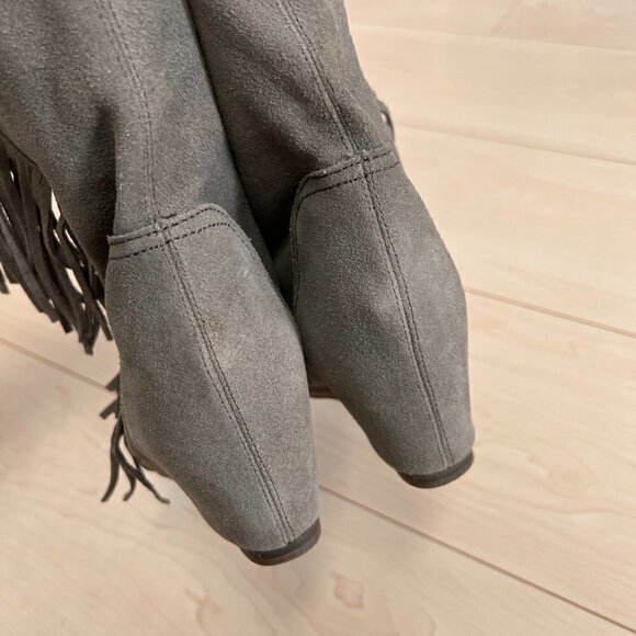 Colin Stuart Genuine Suede Leather Hidden Wedge Heel Fringe Ankle Boots Sz 8 - Picture 4 of 13